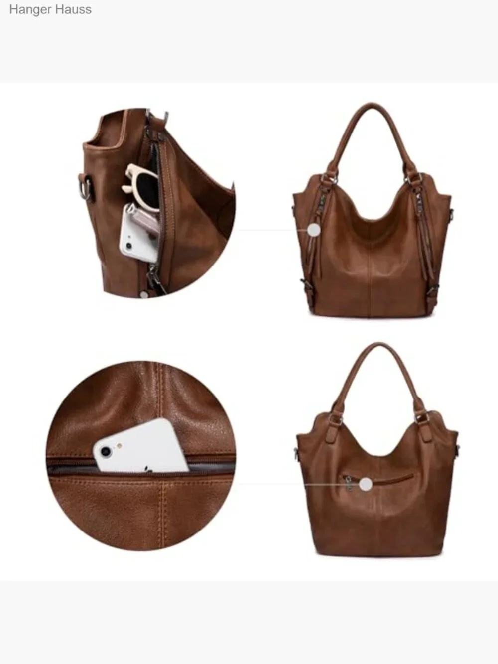 PU Leather Hobo Shoulder Bag Large Capacity Tote Purse